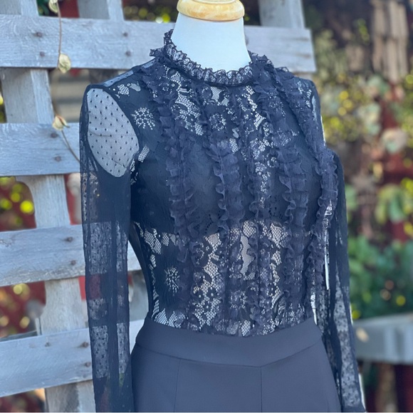 ZARA Black Sheer Lace Ruffle Jumpsuit – Size Medium – NWT - Picture 1 of 14